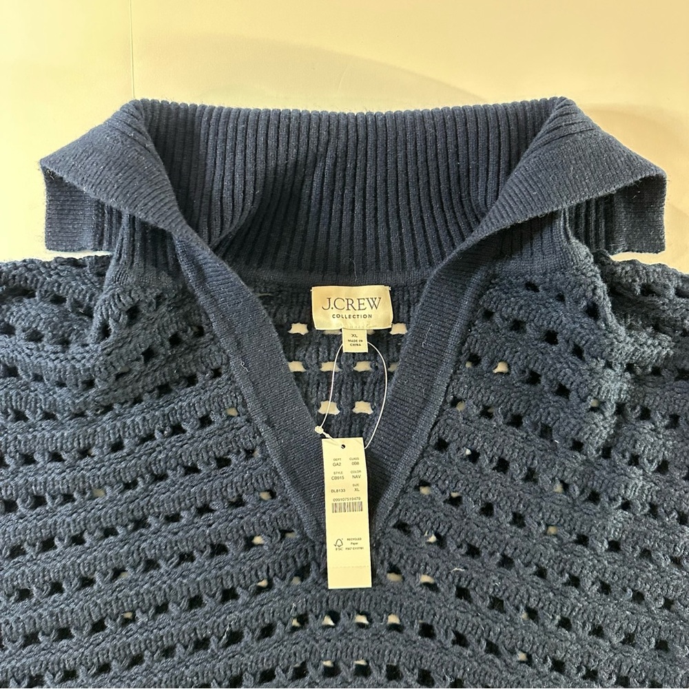 J. Crew Collection 100% Cashmere Sailor-Collar Pointelle Sweater Navy | XL | NWT - Picture 12 of 14